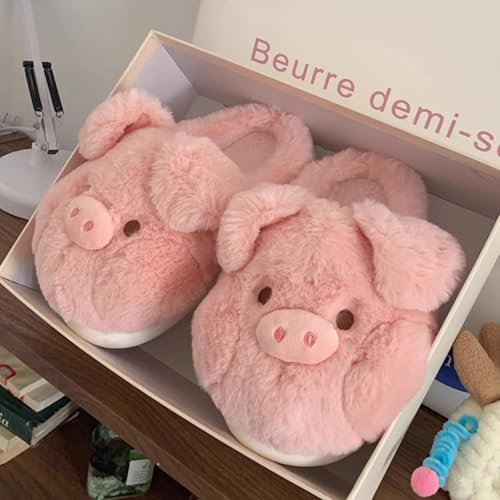 Women's Cute Piggy Plush Slippers for Winter, Indoor Fuzzy Slip-on Home Shoes4