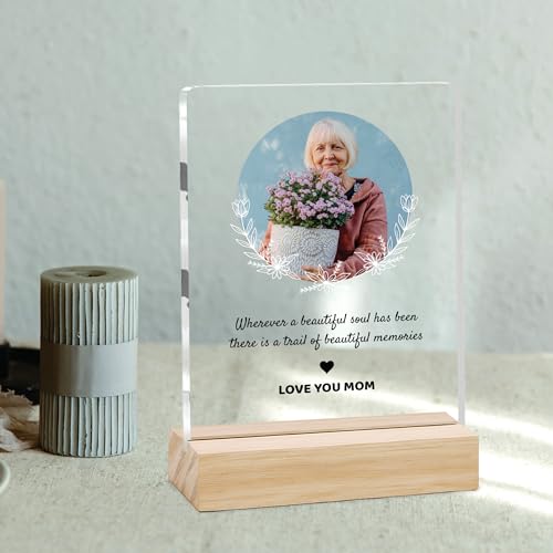 Image of Giftplease Customized Photo And Text Frame With Wooden Stand | Personalised Printed Photo Frame | Gift For Mom | Birthday | Mother's Day | Anniversary (Transparent, 5MM, 6 * 8 Inches), Tabletop