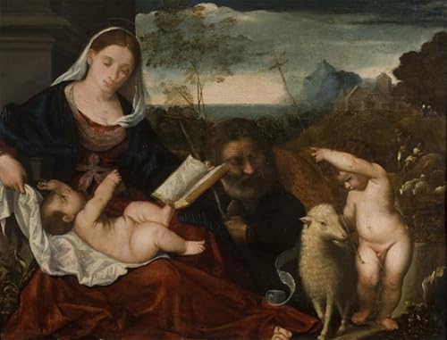 XcBAIHOUD Famoso Figura Pintura Famosos Cuadros the Holy Family with Saint John by Tiziano Vecelli para la Decoración del Hogar de la Oficina 60x90cm