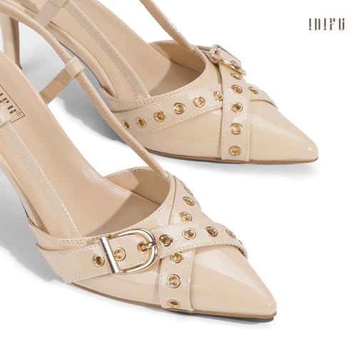 Image of IDIFU IN3 Slingback Kitten Heels for Women Stiletto Heel Closed Pointed Toe Pumps Buckle Straps Dress Shoes Sexy Prom Party Work Trendy Fashion Comfortable Pumps Dressy Shoes