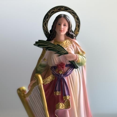 Estatua Santa Cecilia Figura Católica 12" Resina miniatura 5