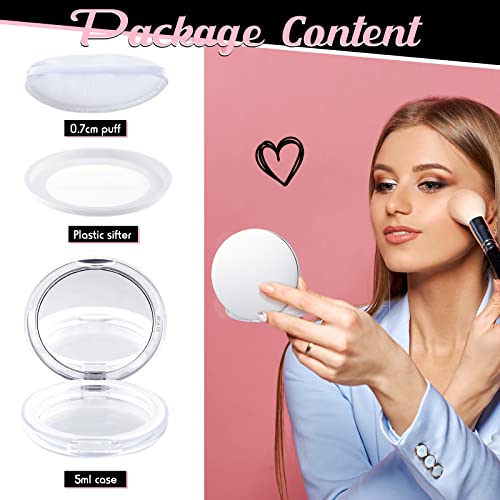 Cunhill 2 Pcs Loose Powder Container with Puff 0.17/0.7 oz Reusable Plastic Portable DIY Makeup Empty Powder Case with Mirror and Net Sifter(Pink, Silver)4