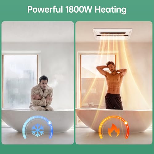 Ventilador de extracción para baño VallisCo 4 en 1 con luz LED y función calefactora, sistema de ventilación de techo de 1800 W, ventilador silencioso de 140 CFM con control remoto inalámbrico y teclado, 110 V miniatura 2