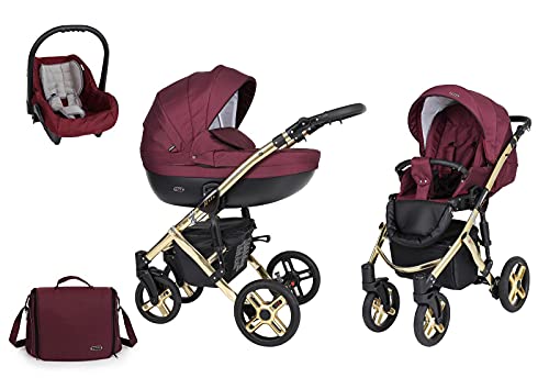 Poussette 3in1 2in1 Isofix Set landau + accessoires Sélection de couleurs Mila Premium Gold de ChillyKids Plum Gold 01 3en1 avec siège bébé Cover