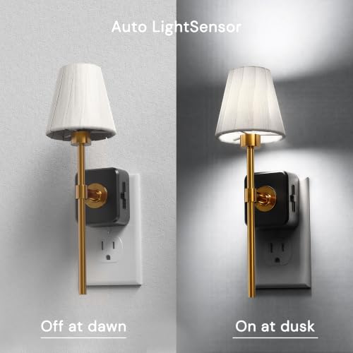 Image of L LOHAS LED Night Lights Plug into Wall,White Pleated Fabric Cover Night Light, 5000K Daylight with 0-100LM Dimmable Night-light, Dusk to Dawn Sensor Vintage Nightlight for Bedroom Living Room