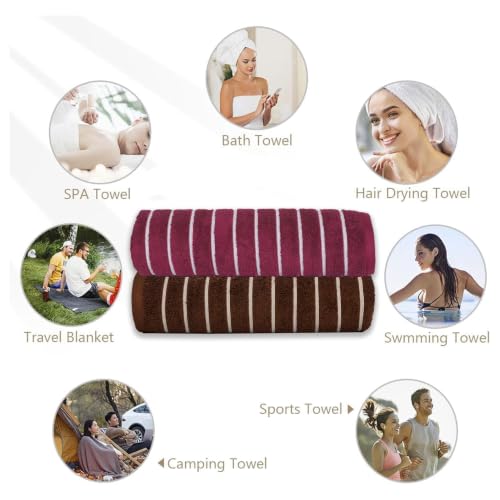 Image of Casa Copenhagen Designed in Denmark - Ecstatic Super Soft 2 Pieces 100% Cotton Large Bath Towel (Size : 75 X 150 cm) - Toffee & Burgundy