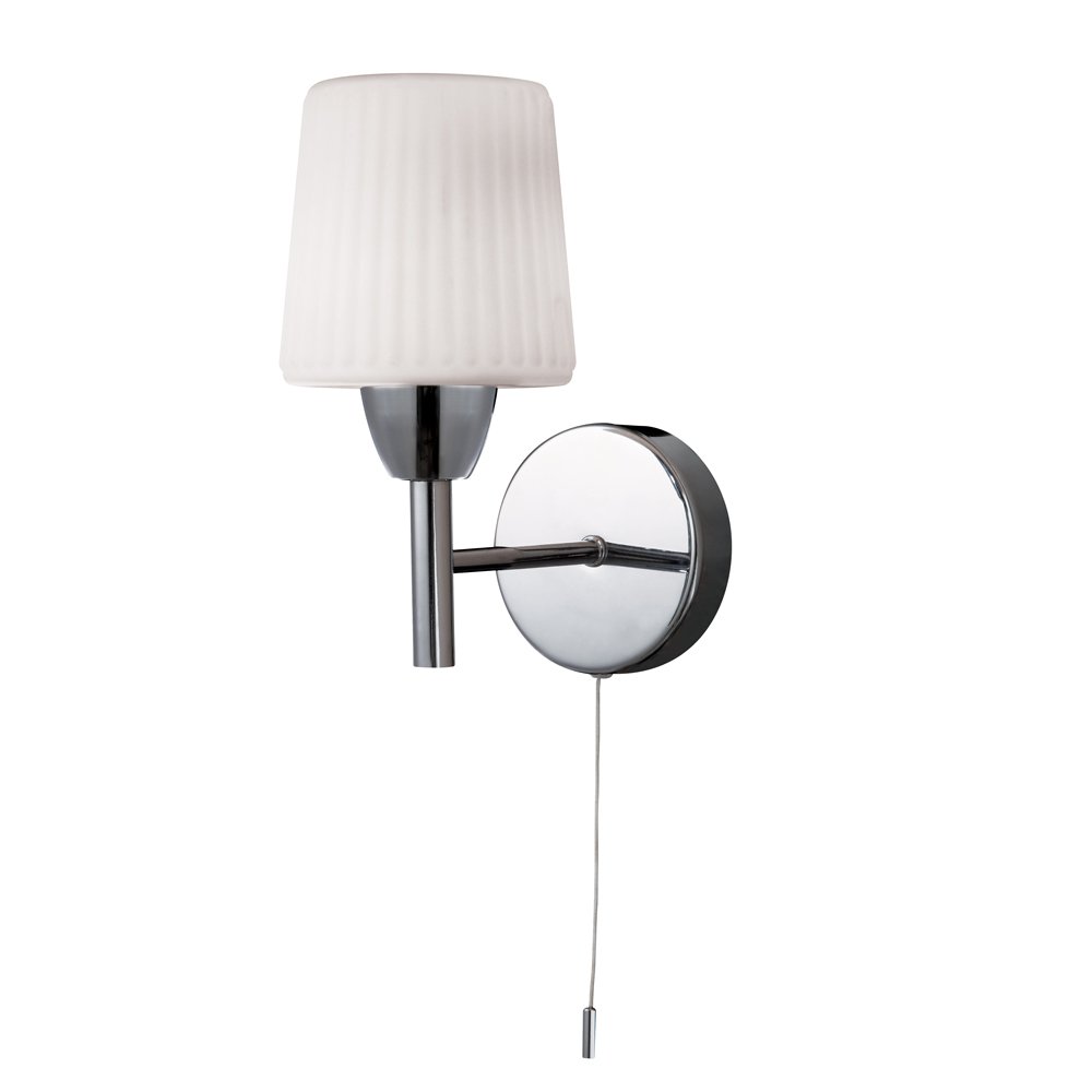 LITECRAFT Molice Wall Light Bathroom IP44 1 Arm with Ribbed Glass Shade - Polished Chrome