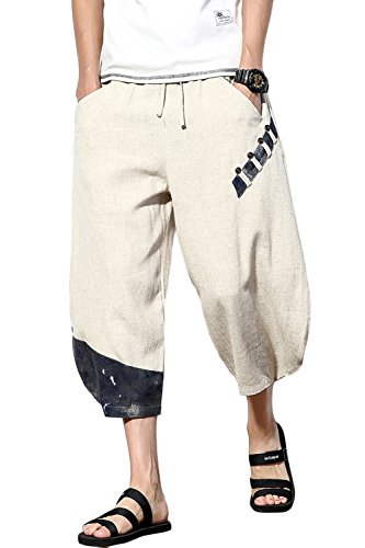 sandbank Mens Summer Casual Lounge Baggy Patchwork Linen Shorts Harem Capri Pants2