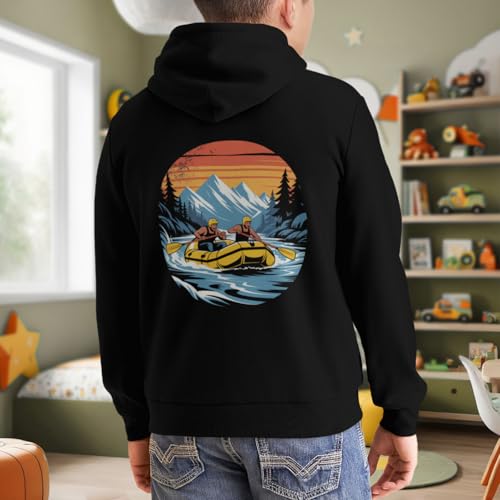 Kids Whitewater Rafting Vintage Sunset Boys Girls Lightweight Kangaroo Pocket Fleece Hoodies 7