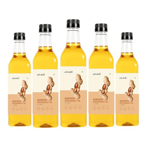 Image of Nune Virgin Groundnut Oil - 5 Litres (Pack of 5 x 1L) 100% Pure Natural & Certified Unrefined Cooking Oil | Rich Aroma & Real Flavoured Oil