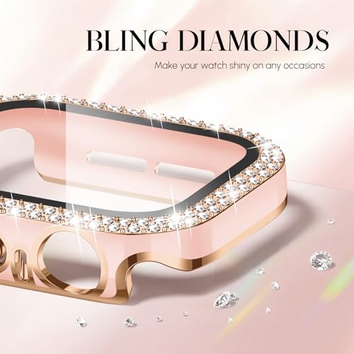 Braided Stretchy Band Compatible for Apple Watch Bands for Women and Case 40mm 41mm 42mm 44mm 45mm 46mm, Solace Solo Loop Bling Diamond Screen Protector Cover for iWatch Series 11 10 9 8 7 SE 6 5 4 by Knossen - Used condition - Image 3
