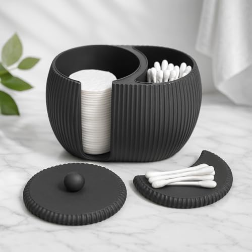 Generisch YinYang Badezimmer Organizer Aufbewahrung für Wattepads & Wattestäbchen Modernes 3DDesign mit Deckel (Schwarz)