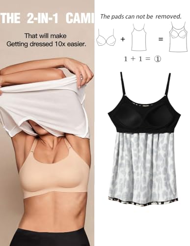Image of Camisoles for Women with Built in Bra Adjustable Strap Tank Tops Cami Sleeveless Summer Tops for Workout Sleeping Traveling