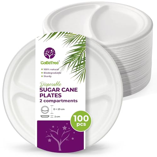🌿 𝐂𝐎𝐍𝐓𝐄𝐍𝐔𝐓𝐎 𝐃𝐄𝐋𝐋𝐀 𝐂𝐎𝐍𝐅𝐄𝐙𝐈𝐎𝐍𝐄: Il set comprende 100 piatti monouso da 23 cm con 2 scomparti, perfetti per porzionare pietanze diverse. Un’ottima soluzione per buffet e pranzi all’aperto senza rinunciare allo stile.