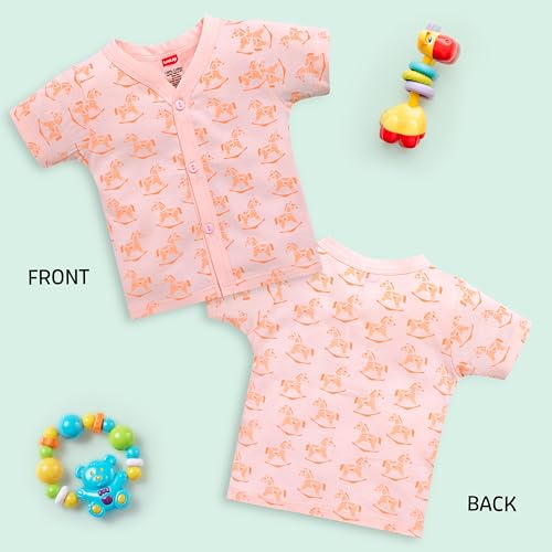 Image of LuvLap Baby Girls Regular Fit 100% Cotton Half Sleeves Girls Jhabla Shirt Pack of 4