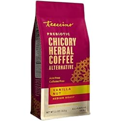 Teeccino Vanilla Nut Chicory Coffee Alternative — Caffeine Free Grnd 11 oz | Ground Herbal Coffee That’s Prebiotic & Acid Free, Medium Roast, No Jitters or Crash | Creamy Vanilla Enriched by Almonds