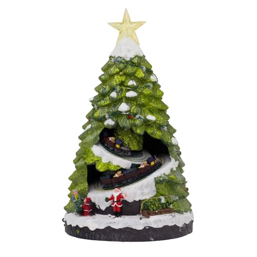 Carousel Home LED Christmas Tree | Rotating Train & Colourful Lights Christmas Scene | Light-up Festive Ornament - 38cm