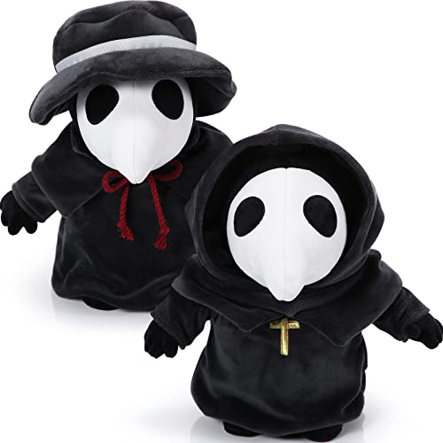 HyDren 2 Pcs Plague Doctor Plush Toy 12'' SCP 049 Plush Horror Plague Doctor Plushie Spooky Cute Raven Doll Soft Scary Stuffed Animals for Christmas Birthday Halloween Hugging Gift for Kids and Adults