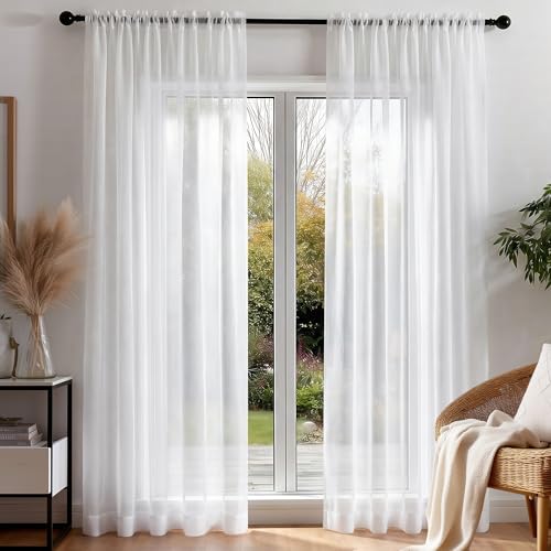 Deconovo Tende per Interni Moderne in Voile Bianco – Set di 2 Tende Trasparenti 140x290 CM, Leggere e Decorative, per Finestre e Porte Interne, Ideali per Camera da Letto e Soggiorno