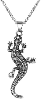 Gecko Necklace for Men, Hip Hop Lizard Necklace, Norse Viking Lizard Pendant Necklace with 23.6"Chain, Stainless Steel Punk Rock Gecko Pendant, Vintage Animal Lizard Necklace Jewelry Gift for Men Boys, Stainless Steel, no