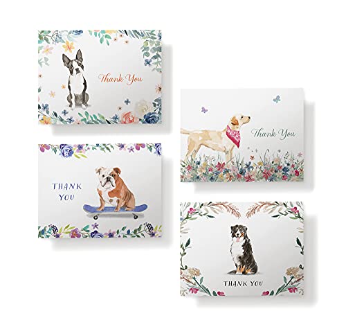 Image of Twigs Paper Assorted Dogs Thank You Cards, 24 Dog Note Cards | Small size, blank inside, envelopes included, a gift for pet lovers & pet parents, bulk value set