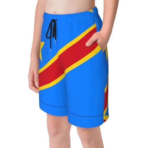 Flag of The Congo Youth Beach Pants, Soft and Breathable, with Drawstring Waist, Suitable for Sports and Leisure.4