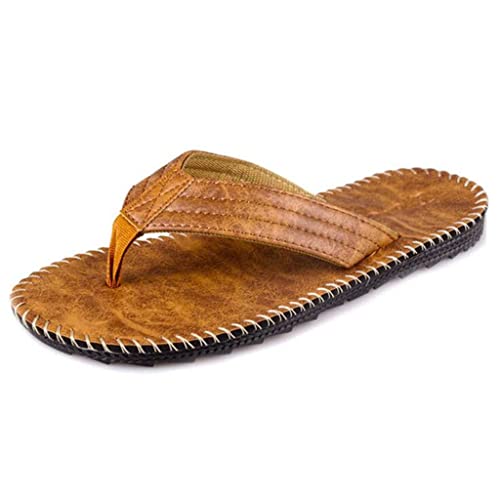Men Flip-Flops British Fashion Beach Slippers Male Thick Bottom Non-Slip Flat Shoes Street Slippers(Beige,41 Code) - Main Image