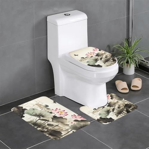 Ink Lakeside Flowers Painting �o�X���[�����O�Z�b�g 3�s�[�X ���z�����o�X���[���}�b�g�Z�b�g�A�o�X���O�A�֊s�}�b�g�ƃg�C���̊W�J�o�[�A�􂦂�m���X���b�v�o�X�}�b�g �o�X���[���p�J�[�y�b�g