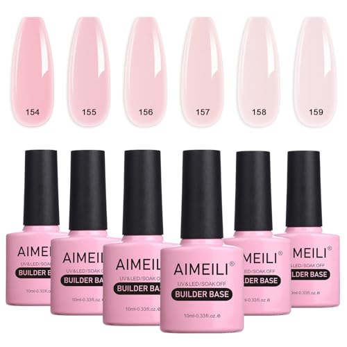 AIMEILI 2 en 1 Base Coat y Builder Gel Nail Extensión Esmaltes Semipermanentes de Uñas Gel Construcción Uñas Consejos Para Uñas Rápida Molde Finger UV LED Building Base Set 6 X 10ml - Set 37