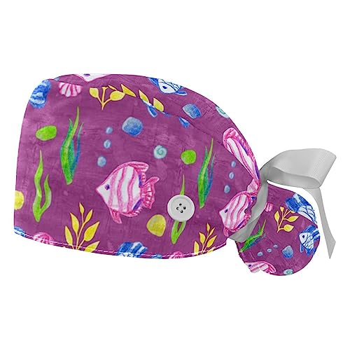 Cappellini da lavoro réglables motif poisson violet pour cheveux longs