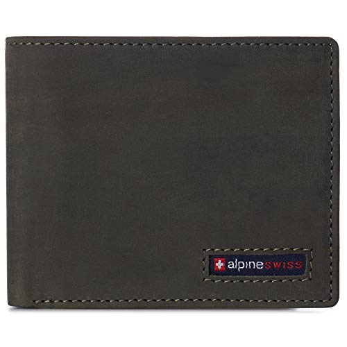 Image of Alpine Swiss Connor Executive Bifold Wallet | Business Passcase for Men | Premium Leather | Dual ID Windows | RFID Blocking | Gift Box Included Nubuck Olive