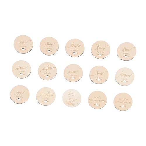 MERRYHAPY 15 Pcs Baby Milestone Cards Wooden Monthly Photo Props Decorative Milestone Discs for Baby Photography