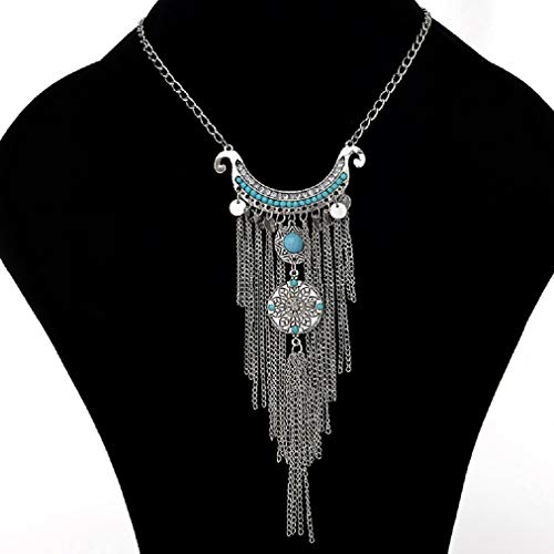 Wcysin Multi-Layer Tassel Necklace Long Big Statement Necklace Sweather Necklace for Women Girls Silver