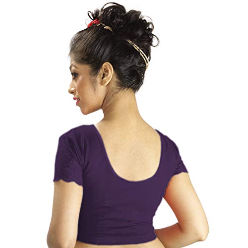 Image of Abhi Cotton Readymade Saree Blouse for Women- Half Net Sleeves, Round Neck, Regular-fit, Stretchable, Pull-on Style Blouse