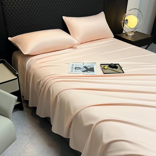 Homxi Sabana Encimera con 2 Fundas de Almohada,230 x 245 CM,Colchas para Verano Poliéster Seda Color Sólido Sabana Protectora Cama Champán