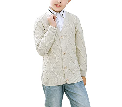 Toddler Boys Cable Knit Cardigan Baby Sweater Kids Button Up V-Neck Jacket Long Sleeve Cotton Outwear (4-5T, Beige) #TOP1