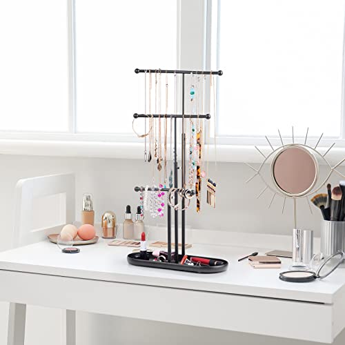 Szqinji Jewelry Stand Organizer, Metal Jewelry Tree Holder 3-Tier Jewelry Storage Tower For Necklace Display, Earring Hanging Black #TOP7