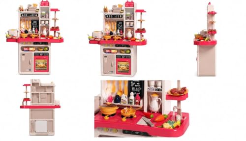 Image of Kids Kitchen Play Set 81 PCS with Steam, Lights & Sound, 93cm