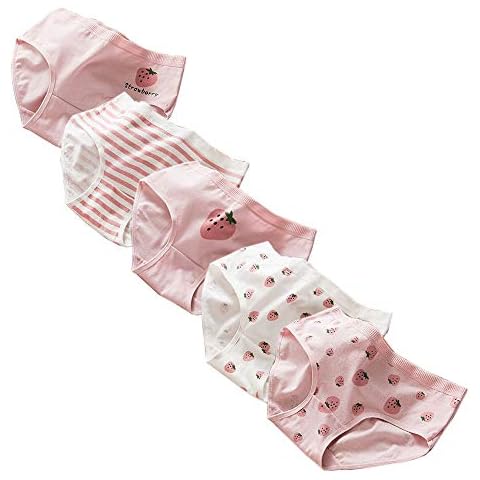 RosaObsta Teen Girls Underwear Knickers Panties Cotton Hipster Bikini Briefs Lingerie Grid Pattern Lace Trim 5Packs Slips Cover