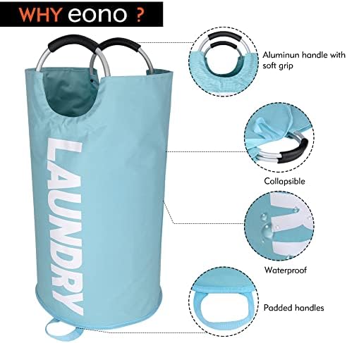 Amazon Brand  Eono 90L Large Laundry Basket, Collapsible Fabric Laundry Hamper, Foldable Clothes Bag, Folding Washing Bin- Light Blue, L