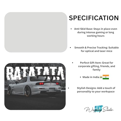 Image of WRAPPING STUDIO Sports Car Mouse Pad for PC and Laptop, 24x20 cm, Anti-Slip, Smooth Surface, Marvel Design, Perfect for Office, Home & Gaming