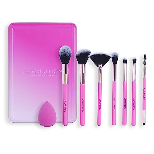 Makeup Revolution The Brush Edit Geschenkset - 7 Pinsel für Augen, Highlighter & Gesicht, 1 Schwamm zum Verblenden, 8 Produkte inklusive