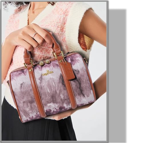 Image of Angel Kiss Women Satchel Purses and Handbags Vegan Leather Boston Barrel Bag Top Handle Shoulder Purse with Crossbody Strap | Vegan Leather