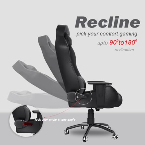 ASE GAMING Gold Series Ergonomic Gaming Chair Premium PU Leather, Adjustable Neck & Lumbar Pillow, 180 Degree Recline with Black Metal Base with 3... - Image 5