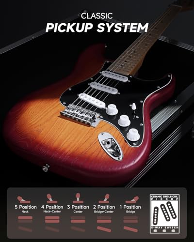 Image of DONNER DST-80 Electric Guitar 39 inch Beginner Electric Guitar Kit with Amp, Classic SSS Pickup Complete with Gig Bag, Tuner, Capo, Strap, Picks, and Free Online Lessons, CherryBurst