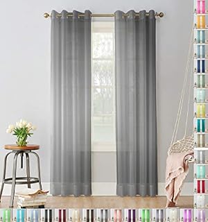 Megachest Woven Voile metallic ring top Curtain 2 Panels with ties (dark silver, 56" wideX118 drop(W142cmXH300cm))