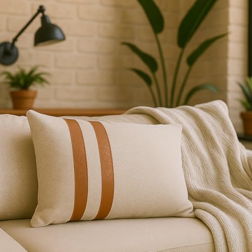 Almofada Retangular Moderna Decorativa Linho Couro 30x50cm C/ench...