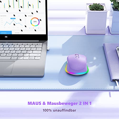 seenda Kabellose LED-Maus, Wiederaufladbar Mit Maus Jiggler, Leise 2.4G USB Funkmaus für Laptop, Computer - Beleuchtet, DPI 2000, für PC, Windows (Lila)