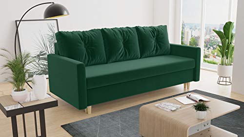 Schlafsofa Rico mit Schlaffunktion und Bettkasten in Grün