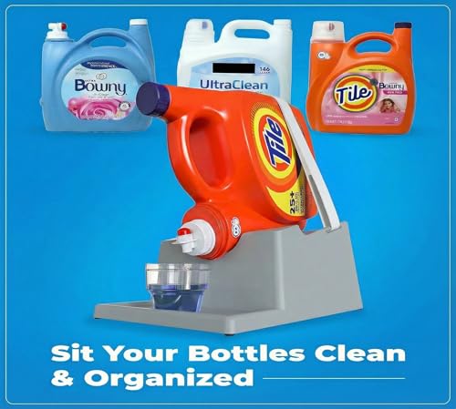 TidyFriend 2 Pack Liquid Laundry Detergent Holder Stand with Drip Tray & Rubber-Grip Feet, Stand for Laundry Room Organization and Storage, Fabric Softener Dispenser with Cup Holder (Grey) - Image 5